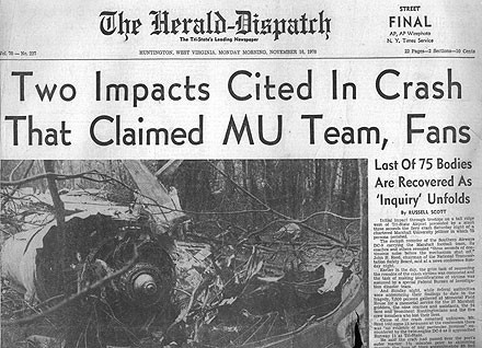 This is the front page of the Herald Dispatch on November 15, 1970, the Herarld Dispatch that is located in Huntington, WV.