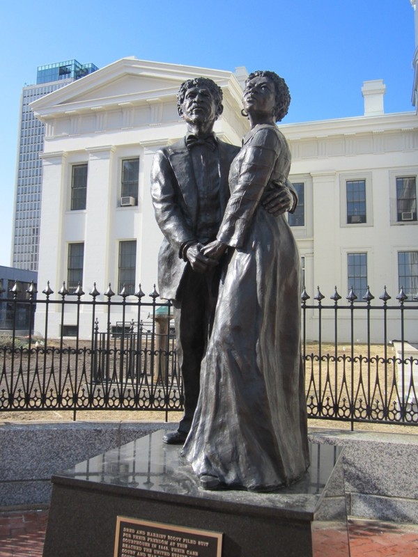 The sculptor, Harry Weber, captures the strength between the two during the eleven year ordeal of the case, as well as their time as slaves in addition to the poor result of the case itself.  The statue itself was unveiled June 8th, 2012. 