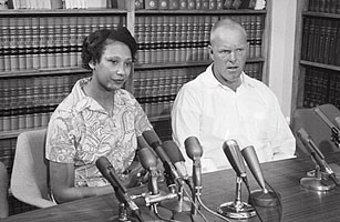 The Lovings during a press conference in D.C. as their case was heard by the United States Supreme Court.