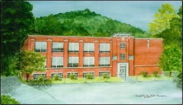 Painting of the historic school by Betty Gore Thompson