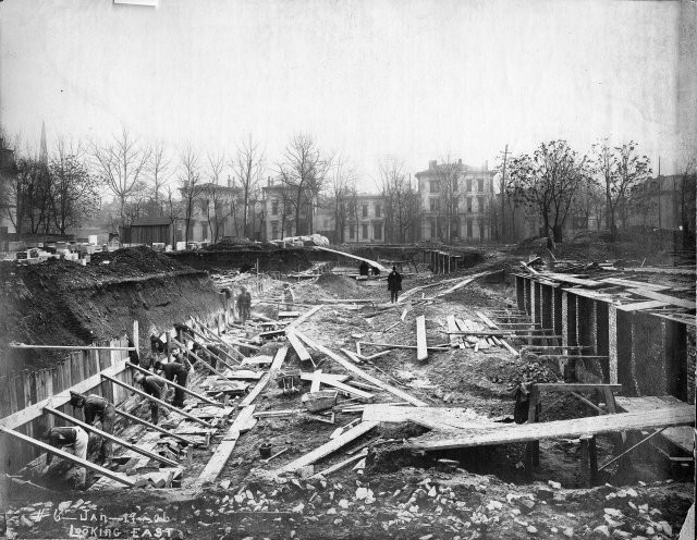 East view of the building site under construction in 1906 (image from the LFPL)