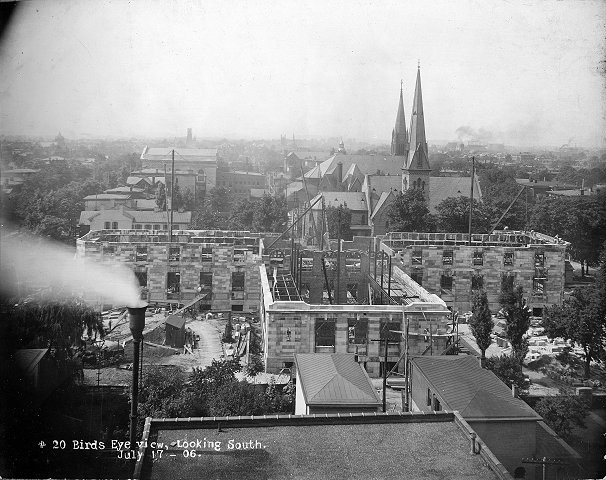 Bird's eye view of construction from the south, Sept. 1906 (image from the LFPL)