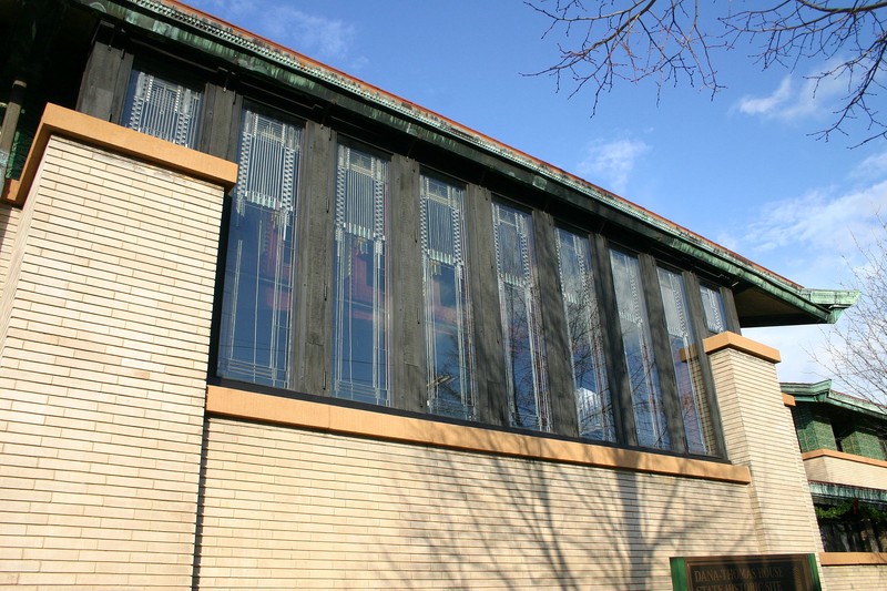 Closeup of some of the stained glass windows