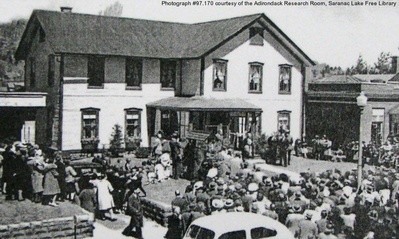 Guild House ribbon-cutting, 1936, featuring opera singer Grace Moore.