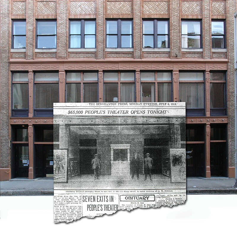 View of building as it appears today, with photo inset showing opening day of the People's Theatre.