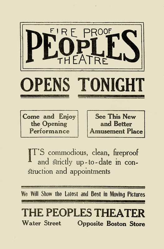 The People's Theatre opening day announcement.