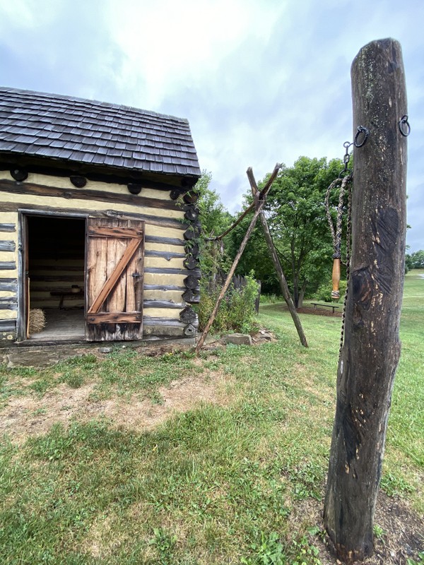 The Gaol and whipping post at Hanna’s Town.