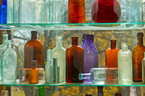The unique glass bottle collection at the Washington Irving Trail Museum