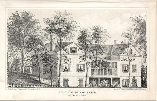 An etching of Mount Vernon surrounded by trees and nature. 