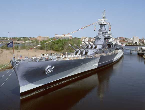 The fastest battleship in the fleet before the outbreak of World War II, the North Carolina became the most-highly decorated American battleship in the war. The ship is open for tours daily and serves as a floating military museum. 