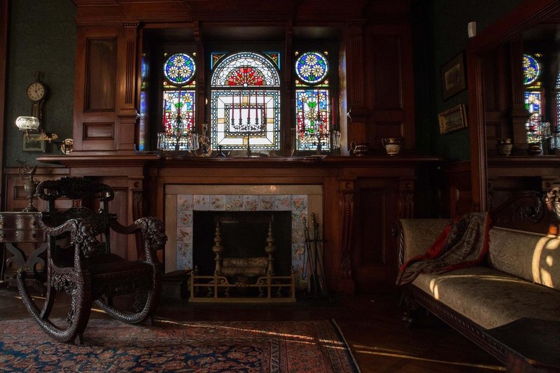 An interior view, showing the library.