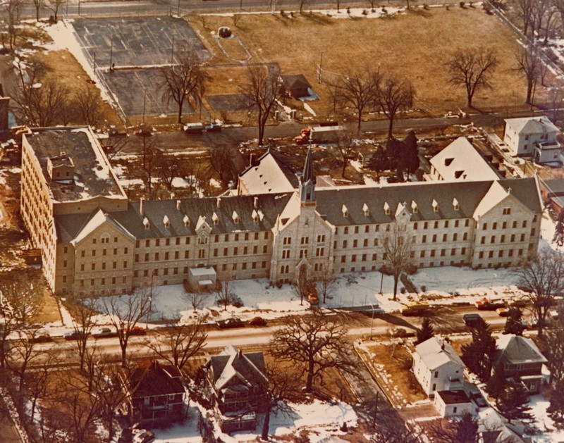 Aerial view of the motherhouse, c. 1975.