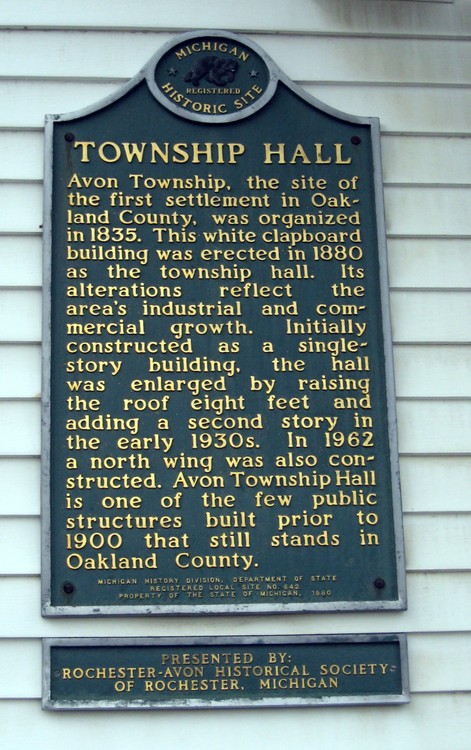 Michigan Historical Marker, Avon Township Hall