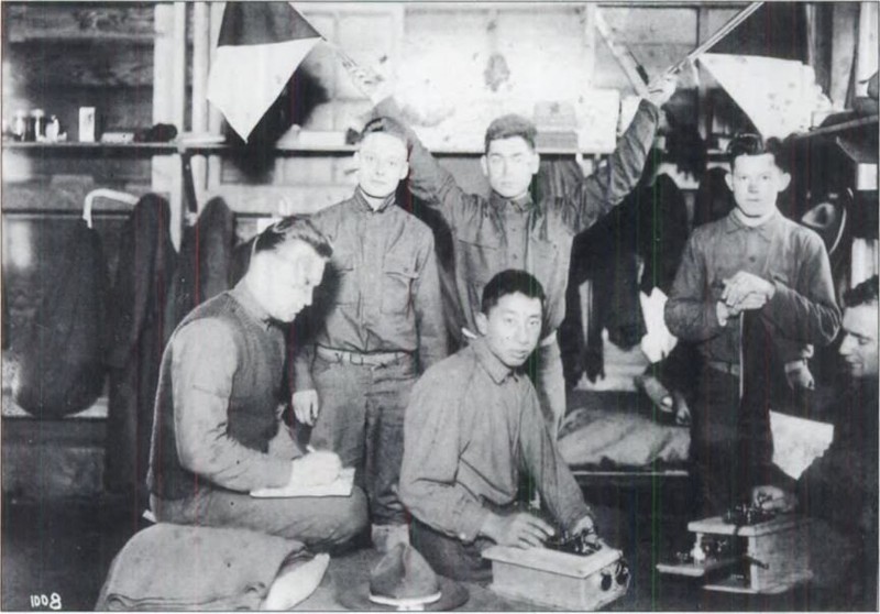 Keitaro Tsukamoto (seated center) served in the U.S. Army in World War I. Despite his service, he was imprisoned along with his family during World War II. Luckily, the People's Laundry was restored to the family in 1946 (San Francisco's Japantown: Arcadi