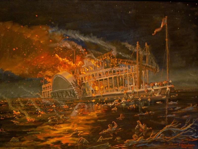 Painting depicting the Sultana disaster.