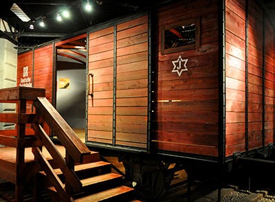 An example of a railway car that was used to house the Jewish people on their way to the camps.