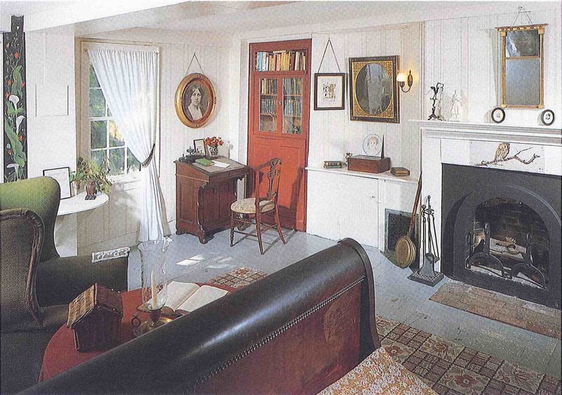 Louisa’s Bedroom with Bronson’s half-moon desk on the left and May’s calla lilies running up the wall next to it. May’s painted baby owl perches above the fireplace.