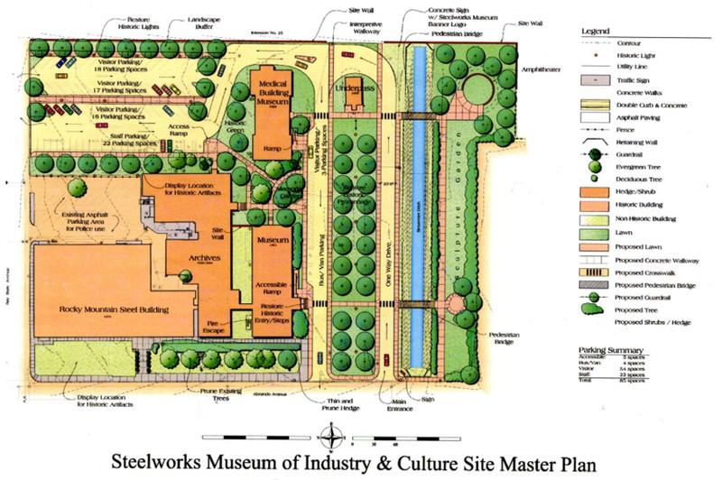 Map of the center's master plan. It includes landscaped grounds and a garden.