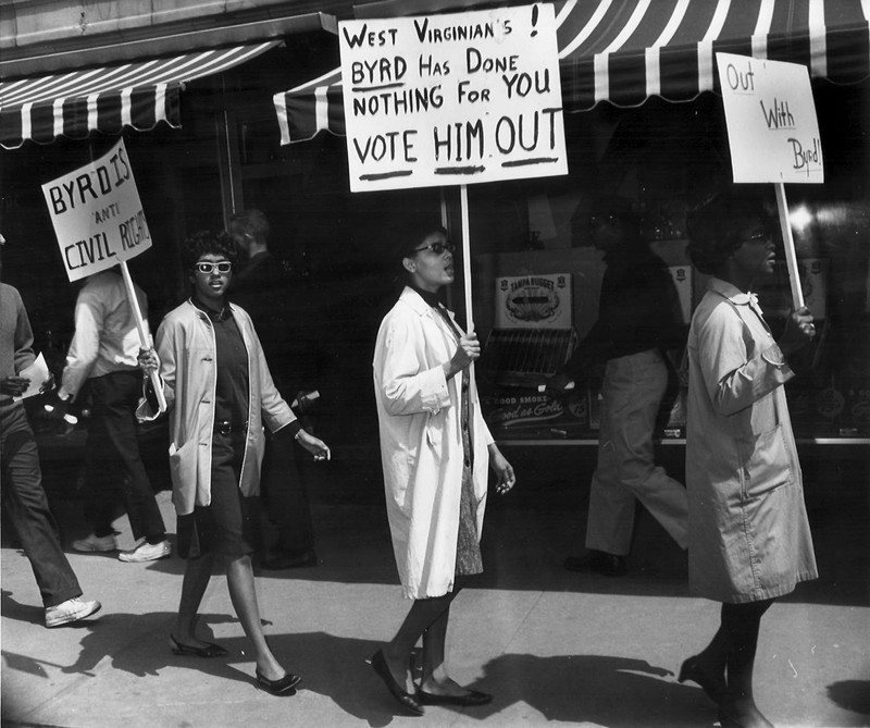 A photo of African-Americans protesting Robert C. Byrd for filibustering the Civil Rights Act bill. 