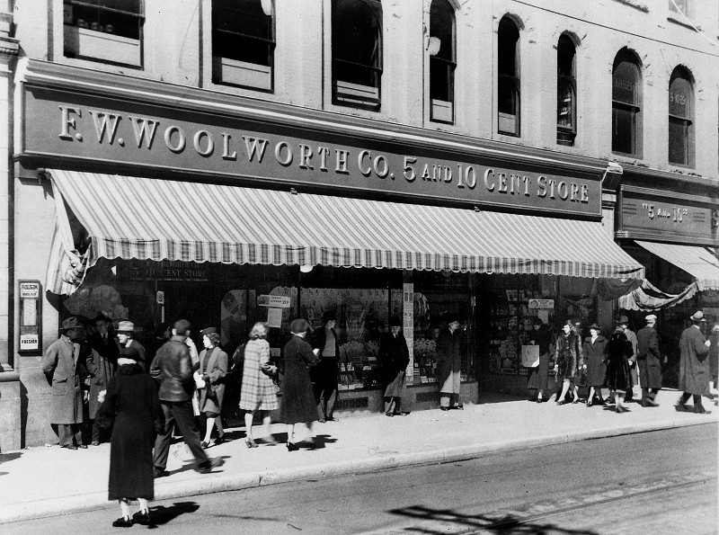 A photo of the Woolworth five and dime department store circa the mid-1940s.