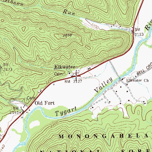 Topography map showing terrain surrounding Elkwater