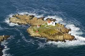 An aerial view of Nubble Light