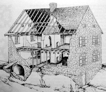 This cut-away drawing reveals how the Schifferstadt was constructed. 