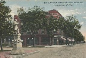 This image shows the Union statue, as well as a hotel that was once located across the street.