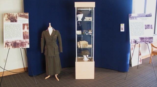 There are special exhibits on the role of women in major wars, such as this display on women in World War I. 
