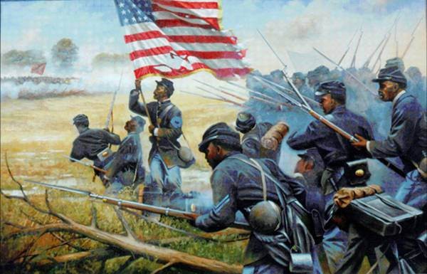 Painting of African American troops at New Market Heights