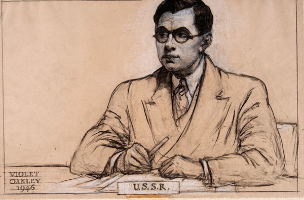 Portrait of a delegate, 1946, completed by Oakley while observing relations at a UN meeting