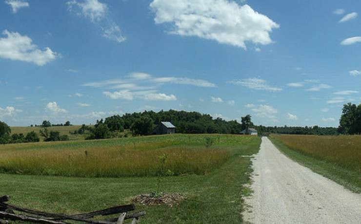 The house can be seen in the distance