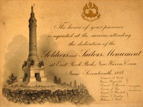 Invitation to the dedication ceremony of the Soldiers' and Sailors' Monument, 1887