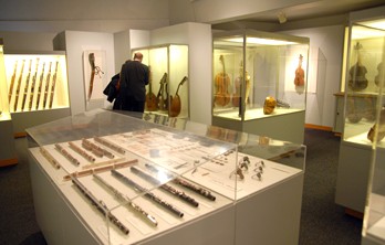 Examples of wind and string instruments on display