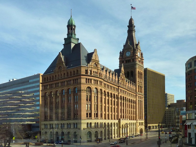 The beautiful Milwaukee City Hall was built in 1895 and remained the city's tallest building until 1973 when the First Wisconsin Building, now the U.S. Bank Building, was constructed.