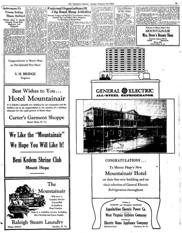 This is part of a special section of the Charleston Gazette that featured all the amenities of the town of Mount Hope offered travelers to the area.