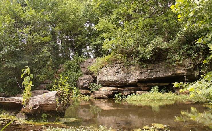 A spring is located at the site and has had several names over the years based on landowners - James Spring, Carter Spring. 