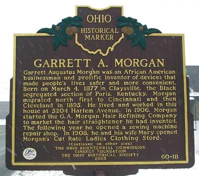 One side of Morgan's historic marker located at the sight of his former home in Cleveland, Ohio.
