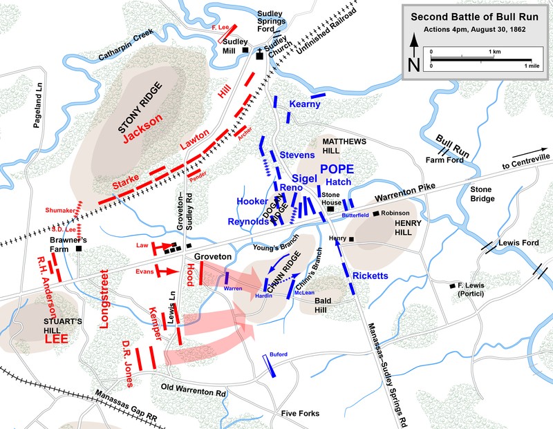 Map showing the progress of the troops during the Second Battle of Bull Run