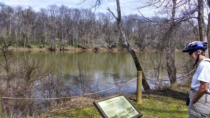 A marker on the Halifax Underground Railroad trail, by the Roanoke River