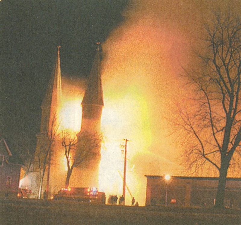 Fire engulfs St. Louis Church on the evening of March 19, 2007.
