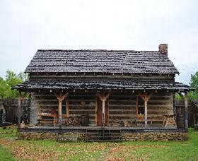 This was added to the fort in 1997 being a 1840 hewed log house and was build out side of the fort itself.
reconstructed outside the Fort.   