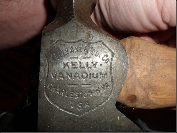 Kelly Axe stamp on head of axe made at the Charleston plant.