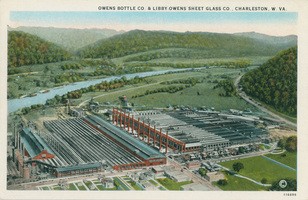 postcard featuring glass factory 