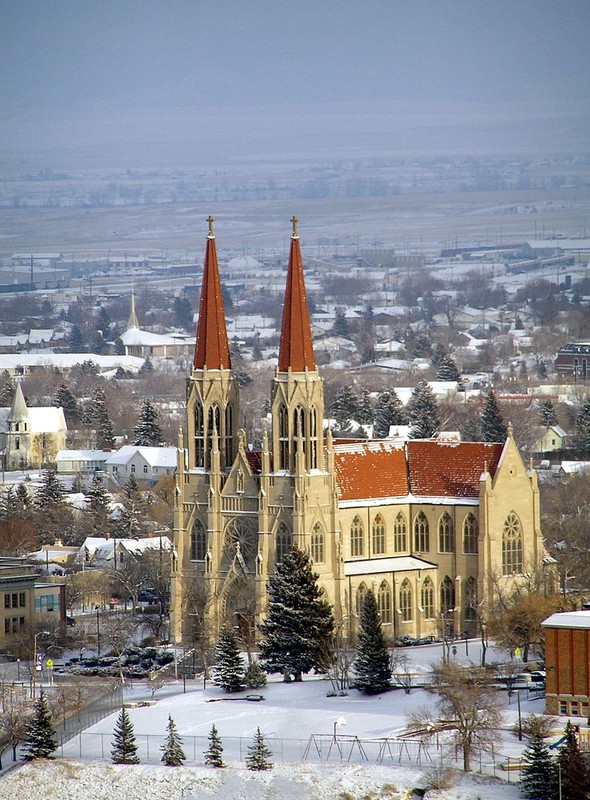 The Cathedral of Saint Helena, with the Helena Valley in the background.