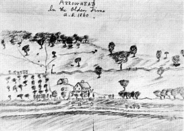 Sketch of Arrowhead estate by Melville, c. 1860