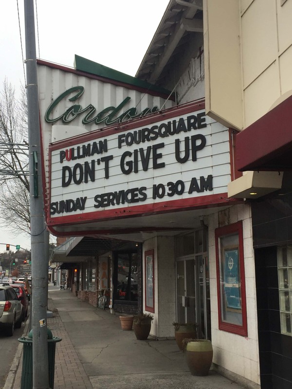 View of the 1950s marquee added to the Cordova's main elevation, taken February 2018.