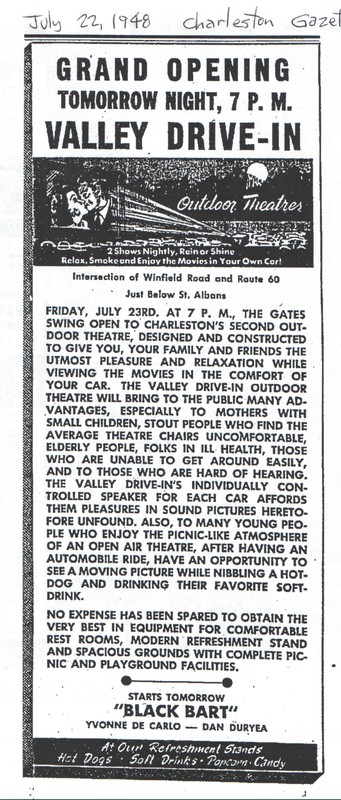 Former Valley Drive in Theater Grand Opening ad (1948)