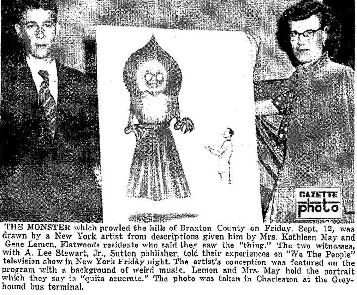 Kathleen May with a drawing of the monster based on her description. 
