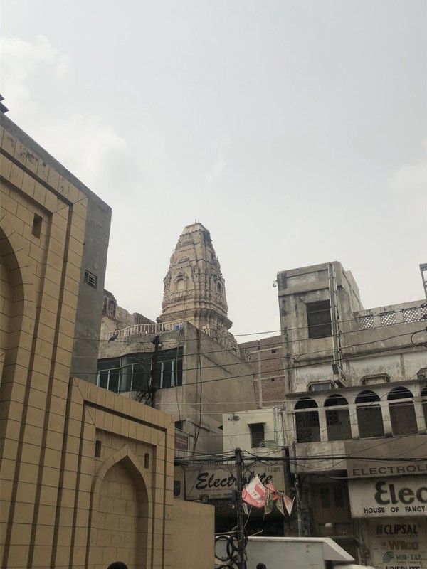 View of Hanuman Basuli Mandir shikhara from the nearby Qutb-al-Din mausoleum